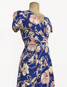 Blue Art Nouveau Floral Knee Length Rita Dress