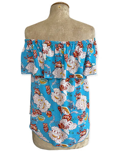 FINAL SALE - Blue Spanish Porcelain Off the Shoulder Dolores Peasant Blouse