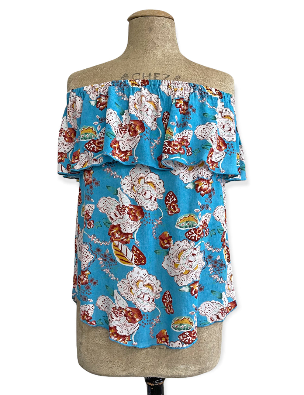 FINAL SALE - Blue Spanish Porcelain Off the Shoulder Dolores Peasant Blouse