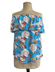 FINAL SALE - Blue Spanish Porcelain Off the Shoulder Dolores Peasant Blouse