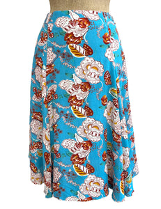 FINAL SALE - Blue Spanish Floral 1930s Style Venice Beach Swing Skirt