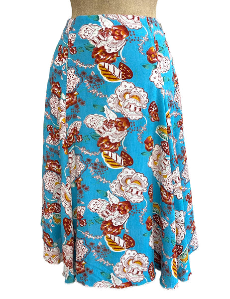 FINAL SALE - Blue Spanish Floral 1930s Style Venice Beach Swing Skirt