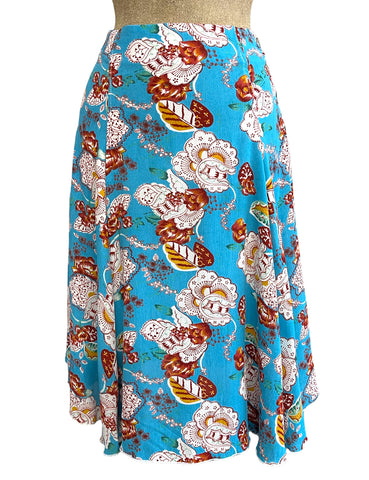 Blue Spanish Floral 1930s Style Venice Beach Swing Skirt