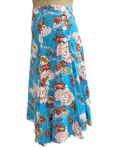 FINAL SALE - Blue Spanish Floral 1930s Style Venice Beach Swing Skirt