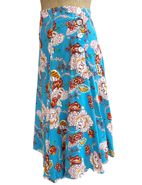 FINAL SALE - Blue Spanish Floral 1930s Style Venice Beach Swing Skirt