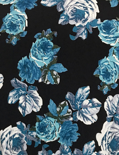 Black & Blue Tea Rose Short Sleeve Tea Length Vintage Day Dress