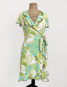 Green Bohemian Floral Rayon Ruffle Wrap Dress - FINAL SALE