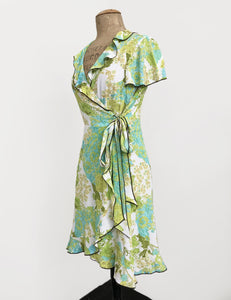 Green Bohemian Floral Rayon Ruffle Wrap Dress - FINAL SALE