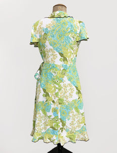 Green Bohemian Floral Rayon Ruffle Wrap Dress - FINAL SALE