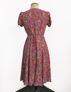 Red Colorful Paisley Print Retro Inspired Knee Length Rita Dress