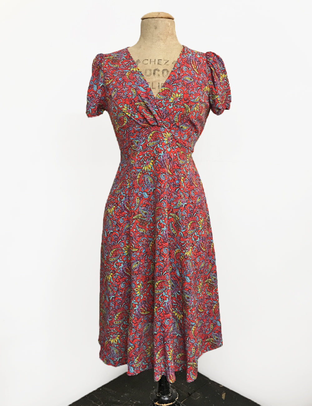 Red Colorful Paisley Print Retro Inspired Knee Length Rita Dress