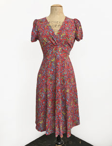 Red Colorful Paisley Print Retro Inspired Knee Length Rita Dress