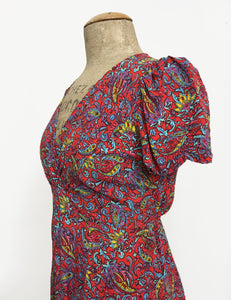 Red Colorful Paisley Print Retro Inspired Knee Length Rita Dress