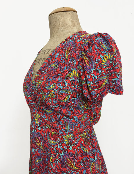 Red Colorful Paisley Print Retro Inspired Knee Length Rita Dress