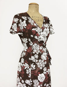 Retro Brown Floral Biasa Sweetheart Wrap Dress - FINAL SALE