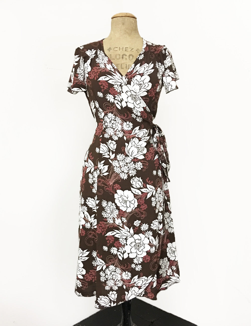 Retro Brown Floral Biasa Sweetheart Wrap Dress - FINAL SALE