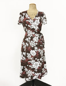 Retro Brown Floral Biasa Sweetheart Wrap Dress - FINAL SALE