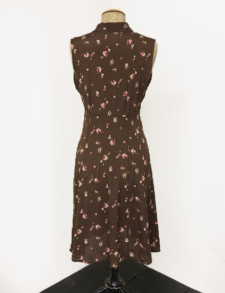 Chocolate Smores Floral Print Sleeveless Knee Length Vintage Dress