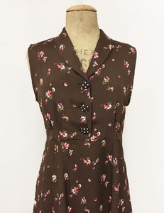 Chocolate Smores Floral Print Sleeveless Knee Length Vintage Dress