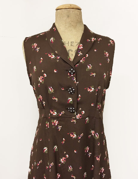 Chocolate Smores Floral Print Sleeveless Knee Length Vintage Dress