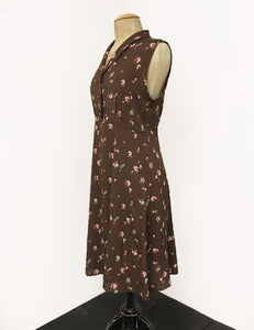 Chocolate Smores Floral Print Sleeveless Knee Length Vintage Dress