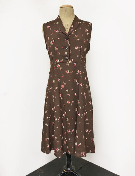 Chocolate Smores Floral Print Sleeveless Knee Length Vintage Dress