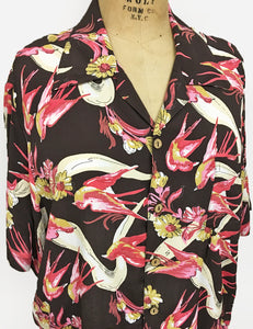 Brown Vintage Swallow Print Men's Sonny Button Up Hawaiian Shirt