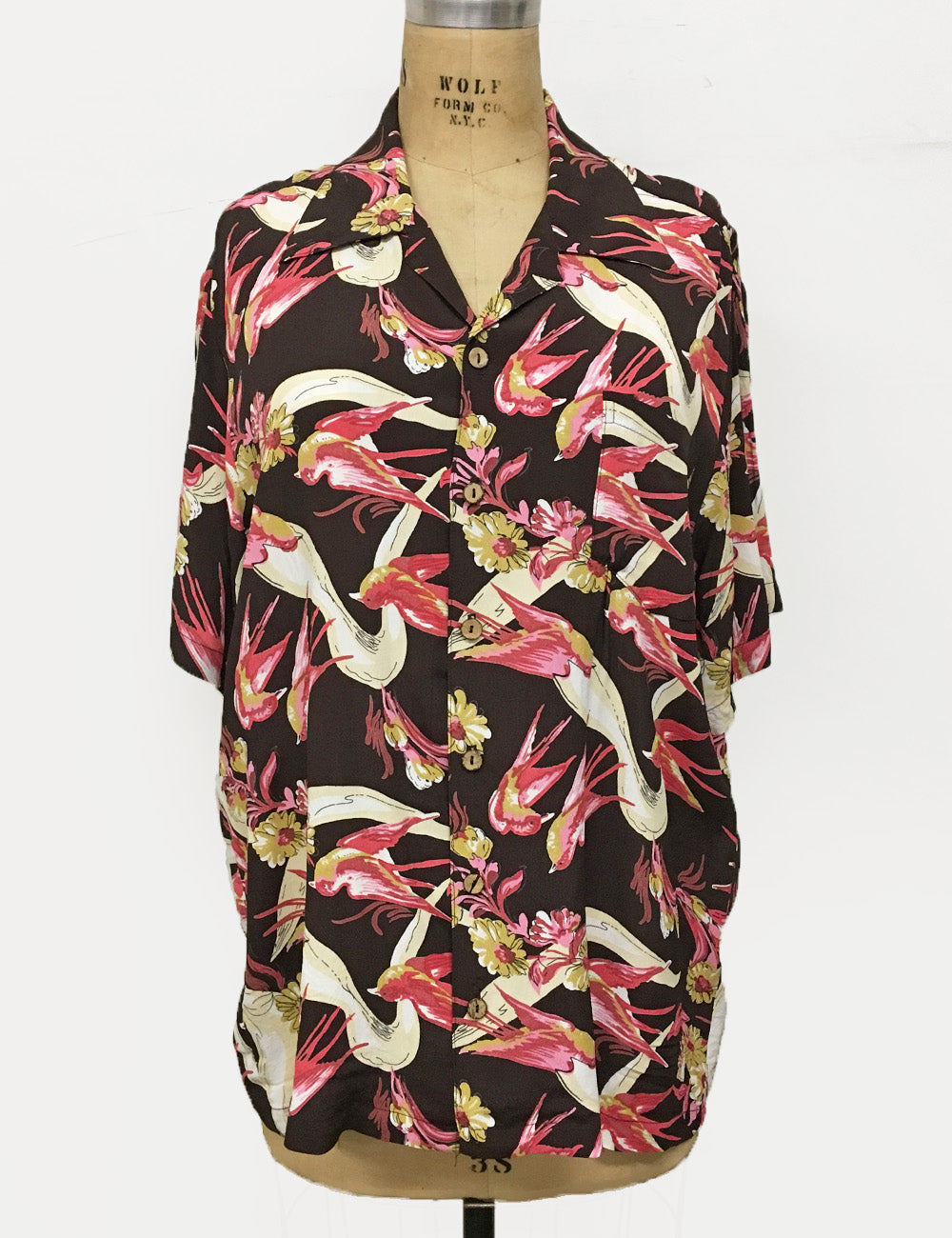 Brown Vintage Swallow Print Men's Sonny Button Up Hawaiian Shirt