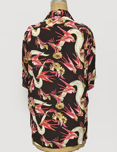 Brown Vintage Swallow Print Men's Sonny Button Up Hawaiian Shirt