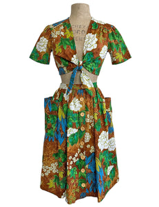 Scout Brown Floral Barkcloth Print Daisy Tie Top