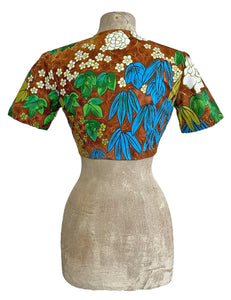 Scout Brown Floral Barkcloth Print Daisy Tie Top