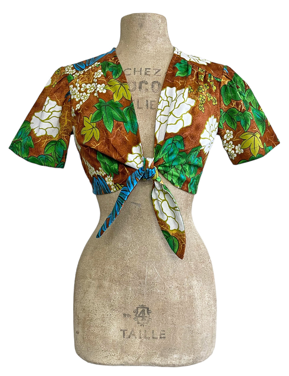 Scout Brown Floral Barkcloth Print Daisy Tie Top