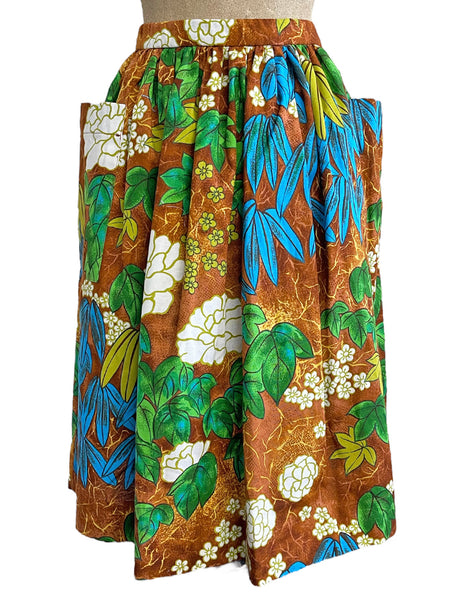 Scout for Loco Lindo - Brown Floral Barkcloth Print 1940s Style Petunia Skirt