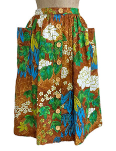 Scout for Loco Lindo - Brown Floral Barkcloth Print 1940s Style Petunia Skirt