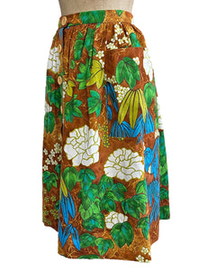 Scout for Loco Lindo - Brown Floral Barkcloth Print 1940s Style Petunia Skirt
