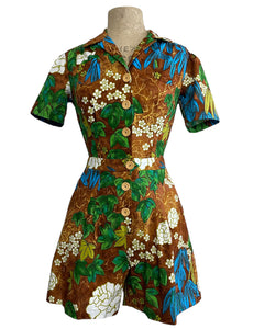 Scout for Loco Lindo - Brown Floral Barkcloth Print 1940s Carolina Romper