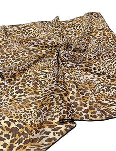 Brown Leopard Print Large Chiffon Square Hair & Neck Scarf