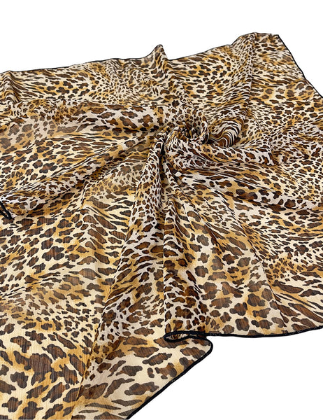 Brown Leopard Print Large Chiffon Square Hair & Neck Scarf