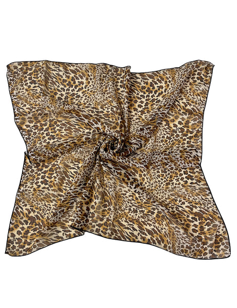 Brown Leopard Print Large Chiffon Square Hair & Neck Scarf