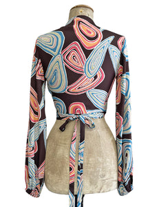 Chocolate Brown Mid-Century Geode Print Babaloo Wrap Top