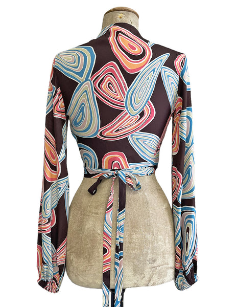 Chocolate Brown Mid-Century Geode Print Babaloo Wrap Top