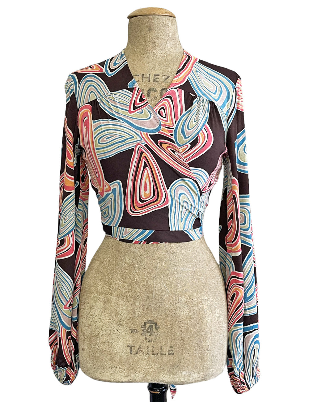 Chocolate Brown Mid-Century Geode Print Babaloo Wrap Top