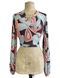 Chocolate Brown Mid-Century Geode Print Babaloo Wrap Top