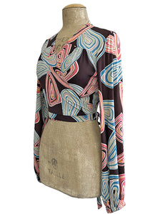 Chocolate Brown Mid-Century Geode Print Babaloo Wrap Top
