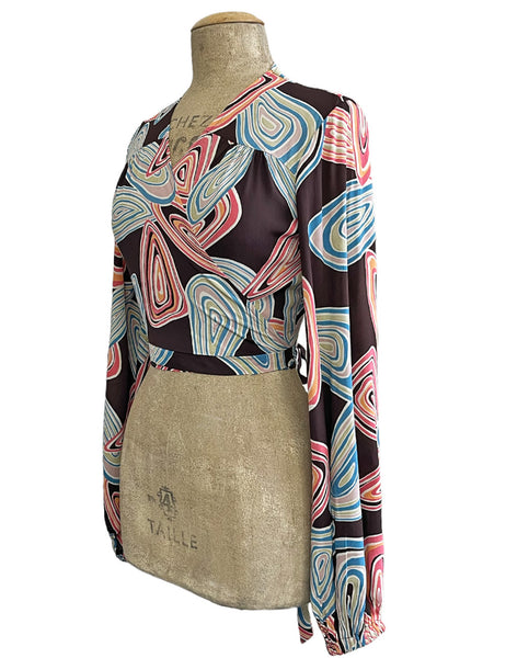 Chocolate Brown Mid-Century Geode Print Babaloo Wrap Top