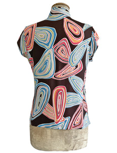 Chocolate Brown Mid-Century Geode Print Button Up Tea Timer Top