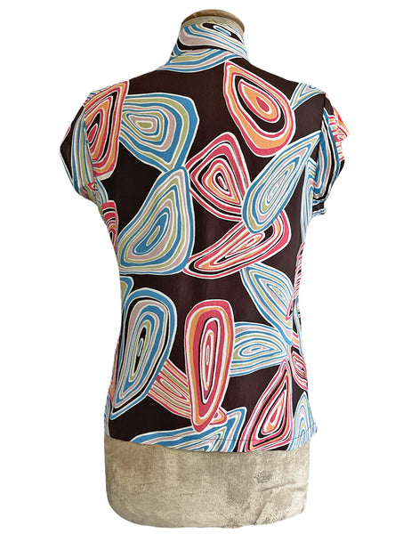 Chocolate Brown Mid-Century Geode Print Button Up Tea Timer Top
