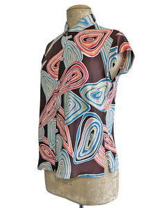 Chocolate Brown Mid-Century Geode Print Button Up Tea Timer Top
