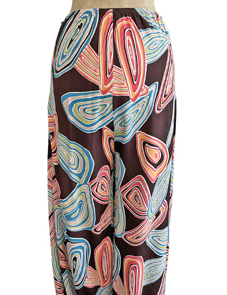 Chocolate Brown Mid-Century Geode Print High Waisted Palazzo Pants