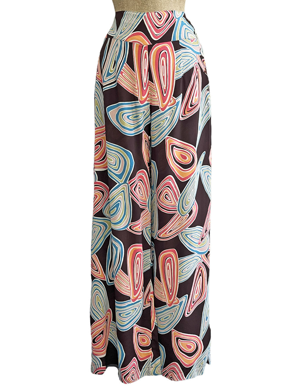 Chocolate Brown Mid-Century Geode Print High Waisted Palazzo Pants